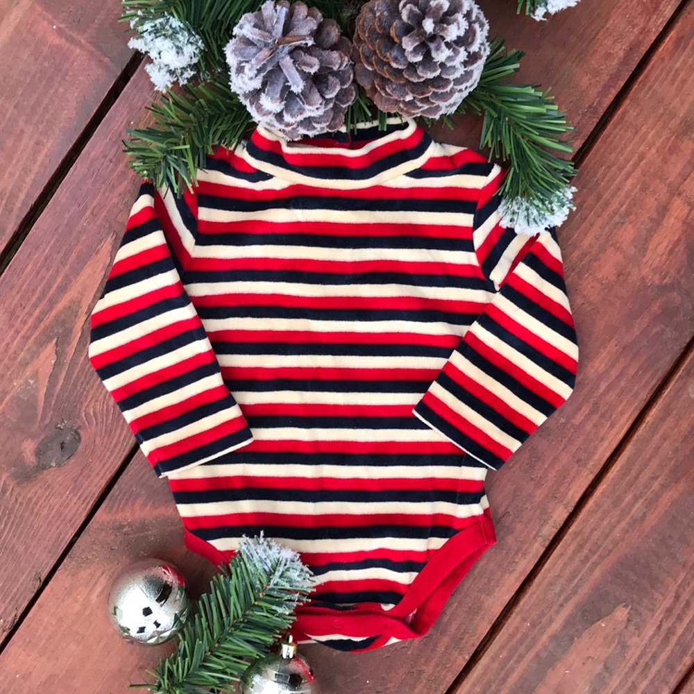 Old Navy 6-12 month red stripe velour long sleeve